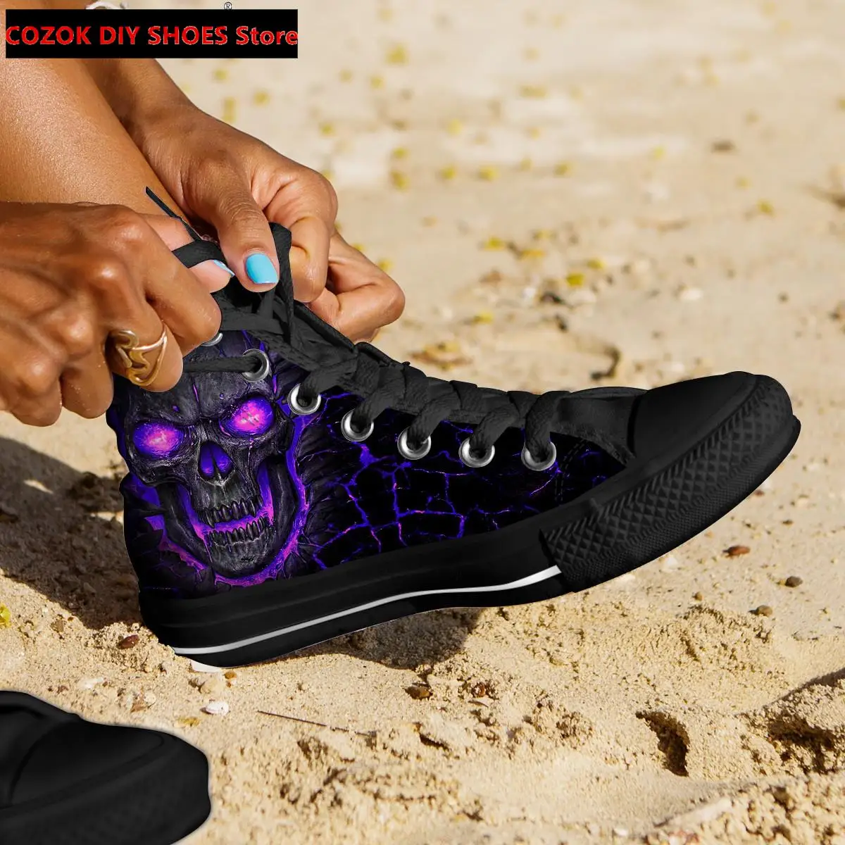 Men's Cool Purple Skull Lava High Top Canvas Shoes Casual Men Lace-up Flats Sneaker Vulcanize Shoes for Male Zapatos