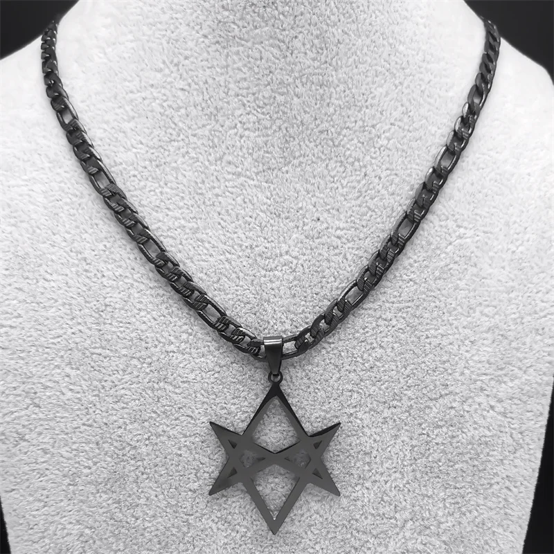 Unicursal Hexagram Pendant Necklaces Women Men Stainless Steel Chain Black Color Necklace Jewelry collier acier inoxydable N8536