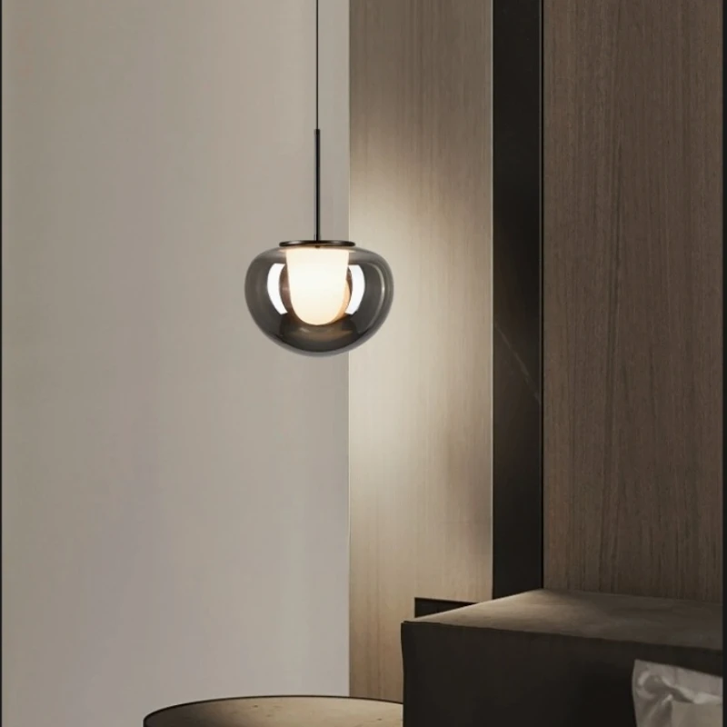 

Italian Smoky Gray Glass Chandelier for Table Dining Room Bar Modern Scandinavian Bedroom Bedside Lamp Pendant light Living Room