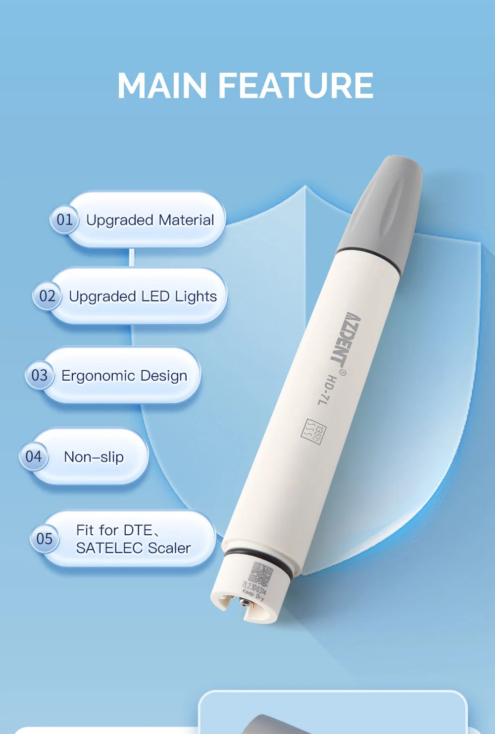 AZDENT Dental Ultraschall-Piezo-Scaler-Handstück mit LED-Beleuchtung, Plug-in-Griff, passend für EMS Woodpecker VRN DTE SATELE Ultraschall-Scaler – Detail 20