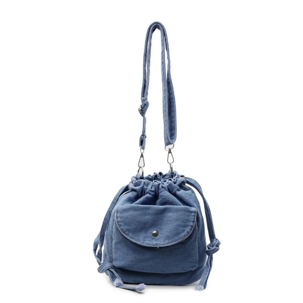 

Джинсовая сумка через плечо в корейском стиле в стиле ретро, сумка через плечо, сумка-ведро на шнурке, однотонная сумка-кошелек, сумка для мобильного телефона, спортивная