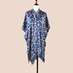 Summer women's thin cardigan sun protection suit leopard print satin cotton linen shawl beach tourism sun protection shawl