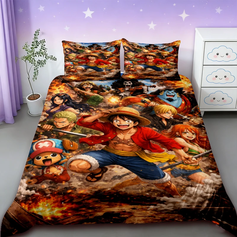 

3pcs One Piece Duvet Cover Set Luffy Sauron Anime Bedding Set Quilt Cover with 2 Pillocase Bedroom Decor Teens Best Gifts