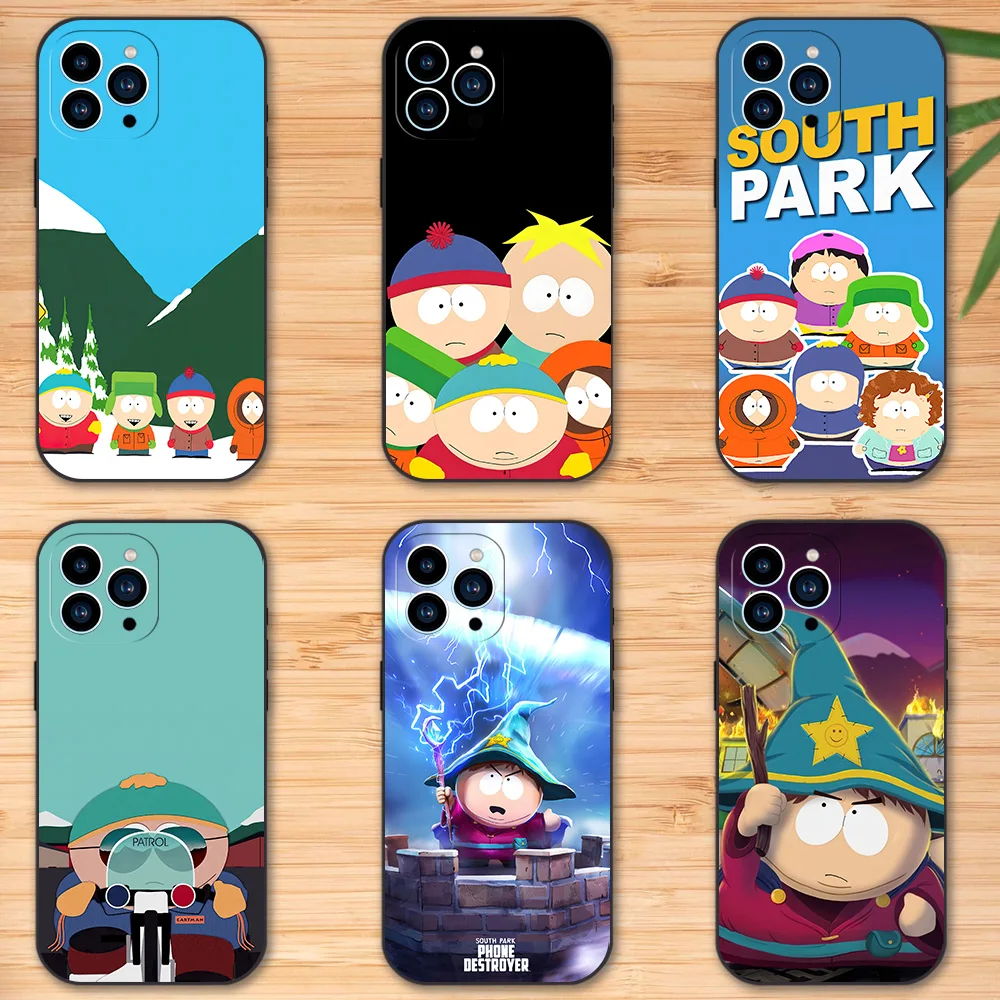 Cartoon S-South Park-s Phone Case for iPhone 12 11 13 14 15 16 Max Pro Plus Black Soft Silicone Cover