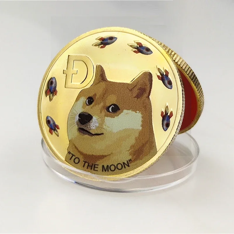 Hot Virtual Currency Shiba Inu Astronauts Dogecoin wow Gold Plated Commemorative Coin Gift Collection Stand Display Board