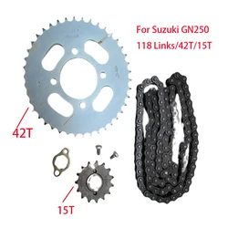 A978 Motorcycles for Suzuki GN250 520 Chain Sprocket Plate 118 Links 42T 15T Front Rear Sprockets