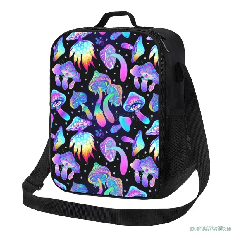 

Hippie Trippy Magic Mushrooms Psychedelic Lunch Bag Portable Waterproof Oxford Insulated Box for Work School Picnic Travel