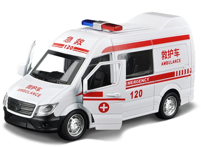 1/32 Alloy Ambulance Police Diecasts & Toy Vehicles Car Model Fire Truck Metal Pull Back Sound & Light Car For Children Toys