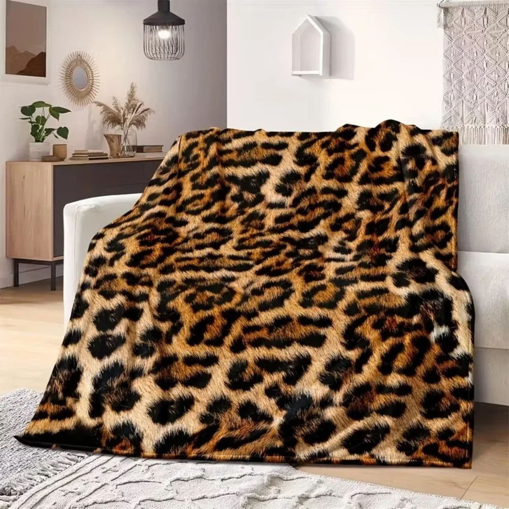 1pc Classic Leopard Texture Print Throw Blanket warm bedroom workstation lounge Blanket outdoor courtyard Anniversary gifts