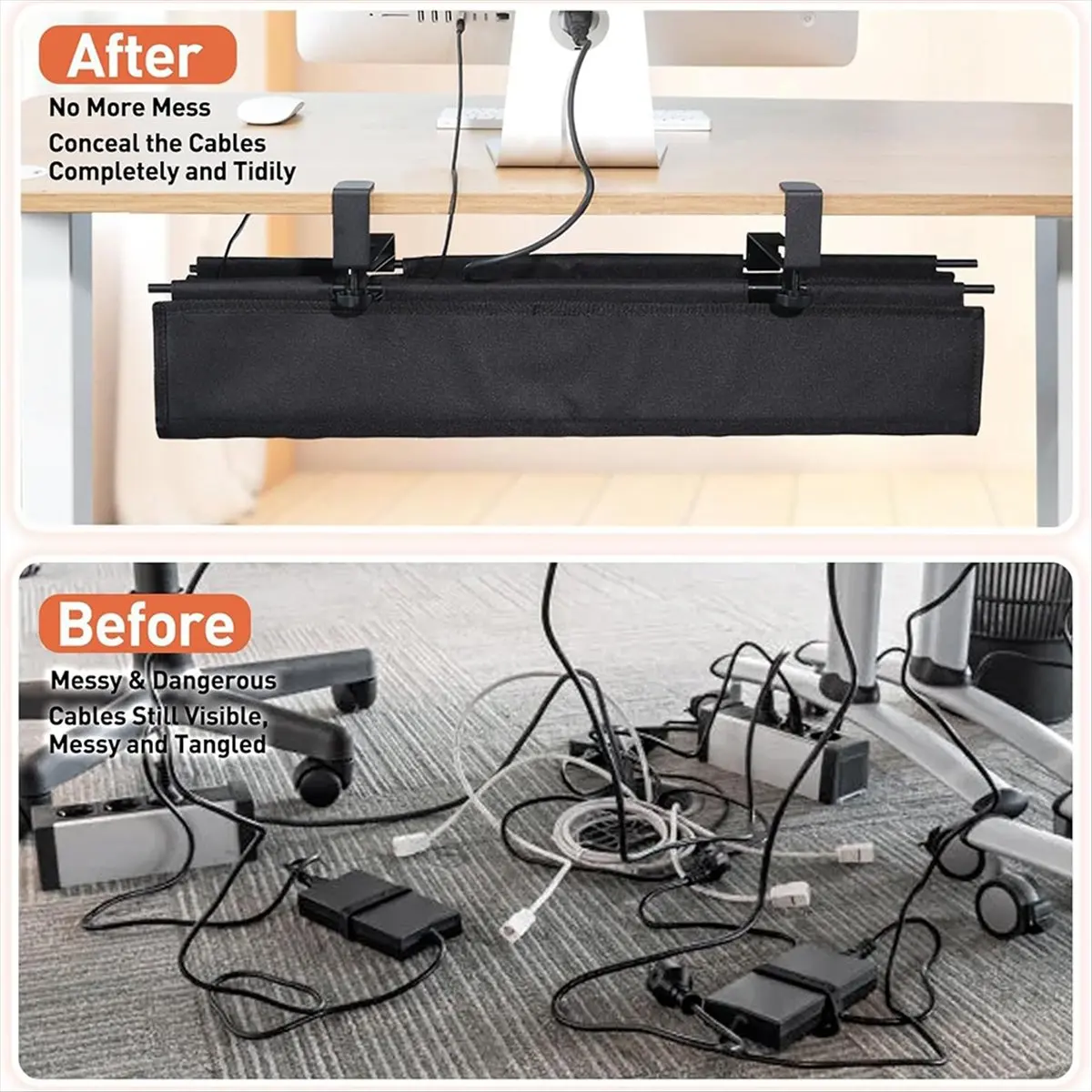 Under Desk Cable Management Tray 27.5in-Clamp on Wire and Cable Organizer for Storage and to Hide Cords for Home Office - view 4