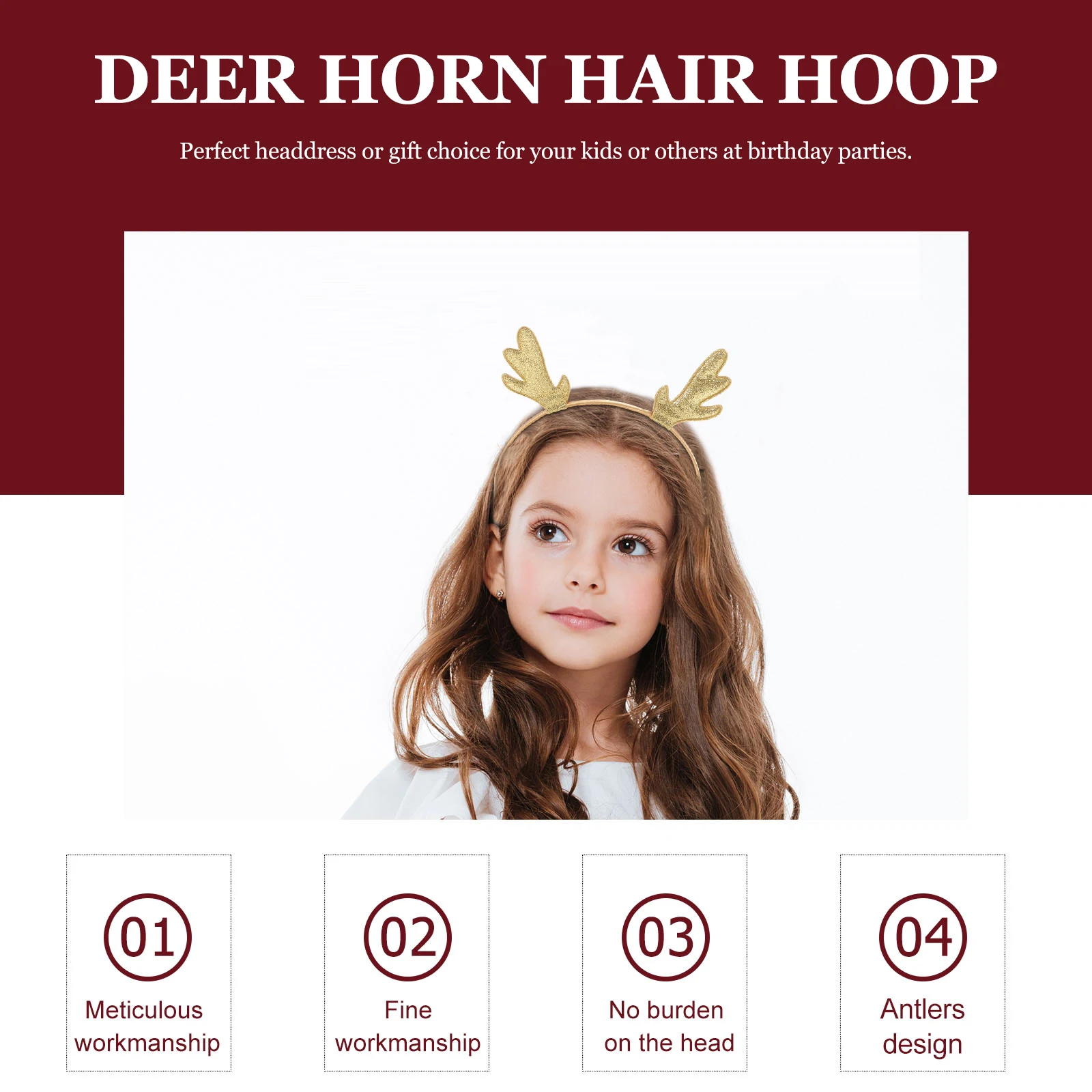 

4 Pcs Antler Headband Reindeer Design Xmas Headwear Christmas Hair Accessories Lightweight Alloy Hoop Non-deformation