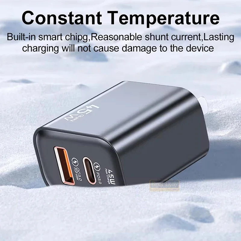 GaN 45W Dual PD Type C Charger USB Fast Charging Quick Charger 3.0 For iPhone 15 Xiaomi Samsung S22 Huawei Mobile Phone Adapter - náhled 3