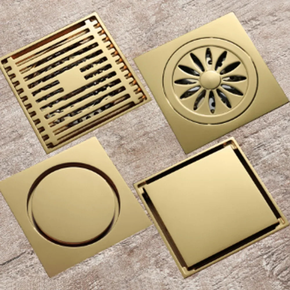 Modern Classic Design Electroplated Champagne Gold Floor Drains Bathroom Accessories Bathroom Floor Drain Hidden Installation