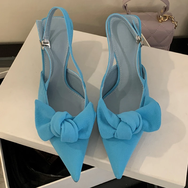 

Fashion Pointed Toe Pumps Slingback Sandals Women Bowknot Elegant Dress Shoes Summer 2025 High Heels Ladies Zapatos De Mujer
