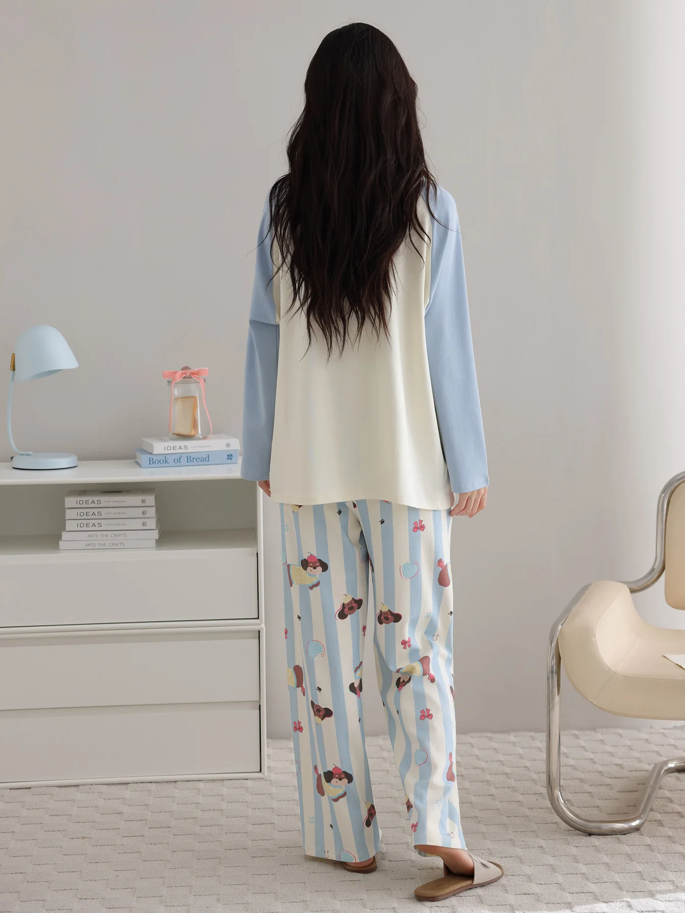 ملابس نوم من القطن الخالص 100% مع وسادة صدر، سراويل نسائية للخريف والشتاء بأكمام طويلة، ملابس نوم نسائية مقاس كبير من القطن الخالص #3