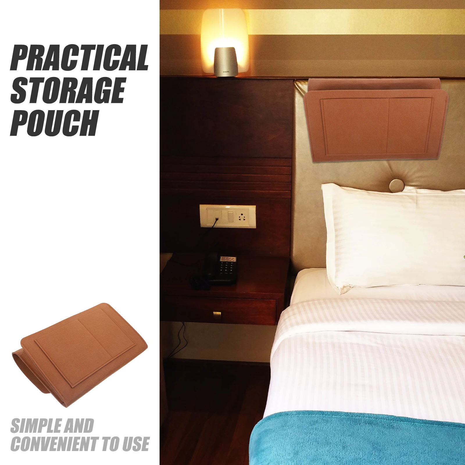 

1pc Multifunctional Bedside Hanging Storage Organizer Bag Felt Dormitory Home Tablet Remote Book Phone Holder Pouch