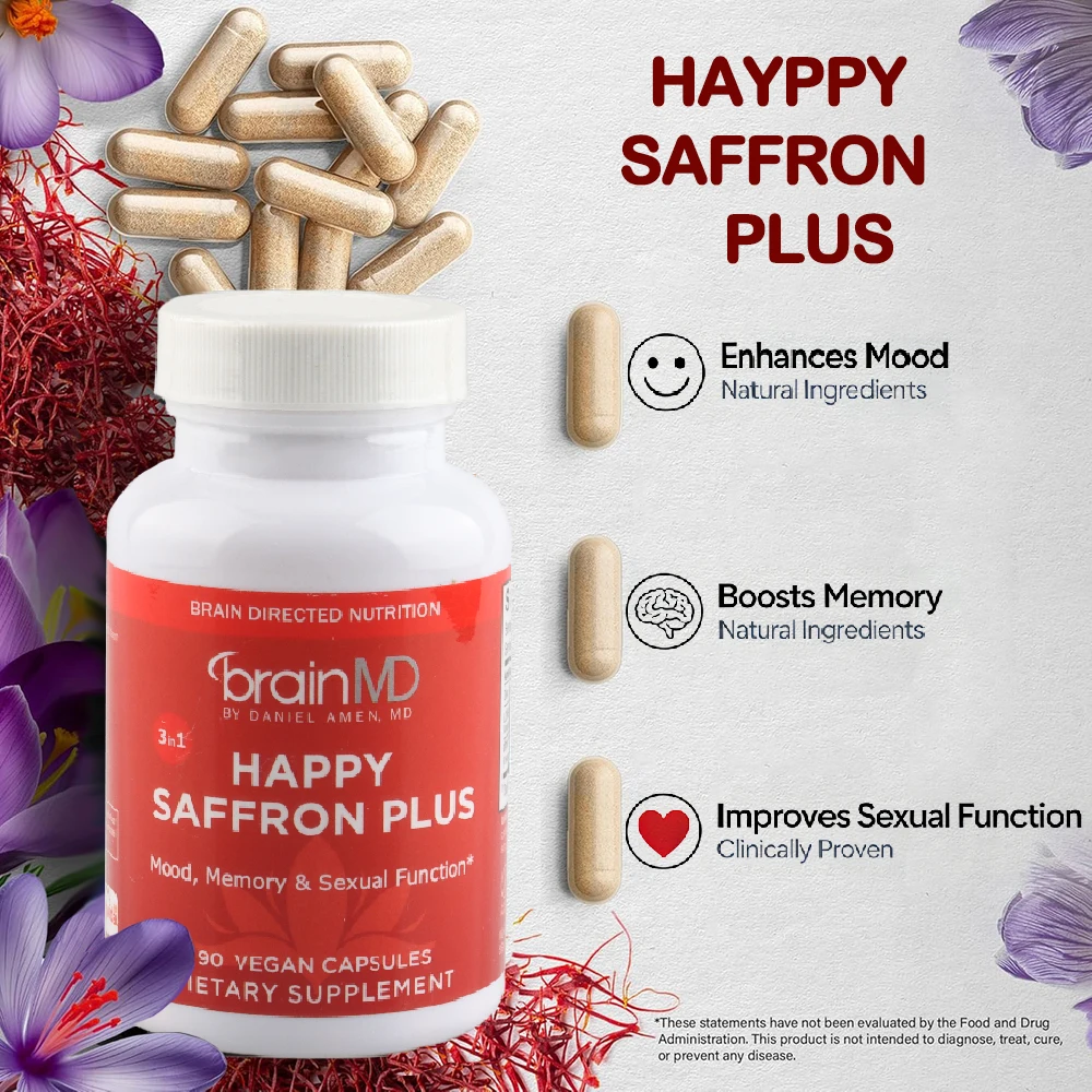 

Saffron Supplements for Mood & Focus & Stress - with Saffron Flower Extract, Curcumin & Zinc - Vegan, Gluten Free | 90 Capsules