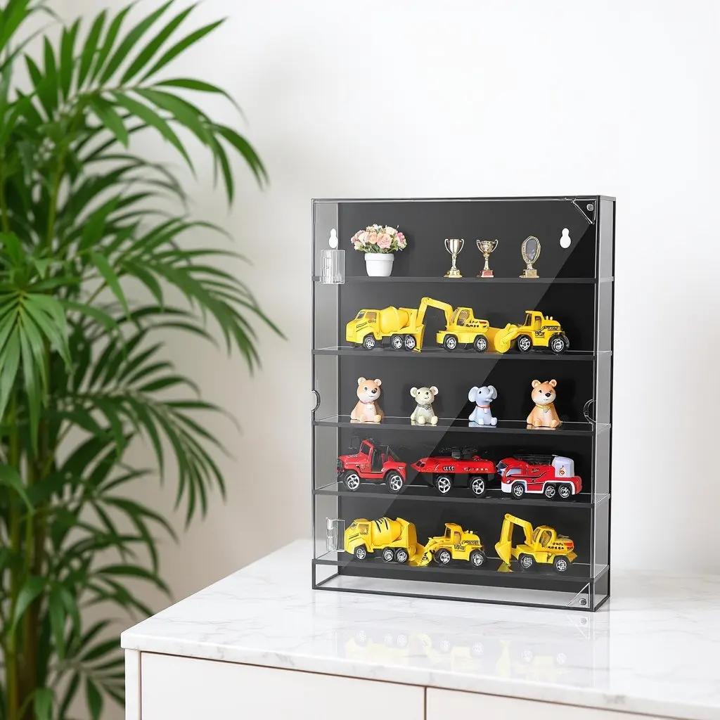 Acrylic Transparent Display Case Stable Storage Box for Alloy Car Collectibles Tabletop Wall Mount Small Display Organizer