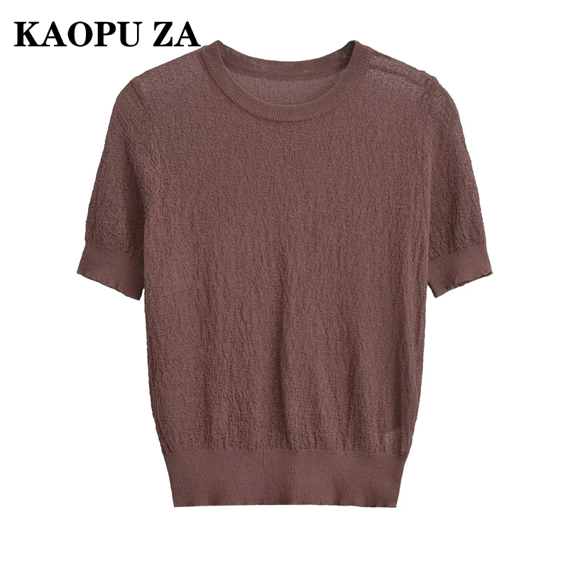 

KAOPU ZA 2024 Fall New women High-End Short Sleeve Round Neck Sweater woman Basic Slim Knit Top