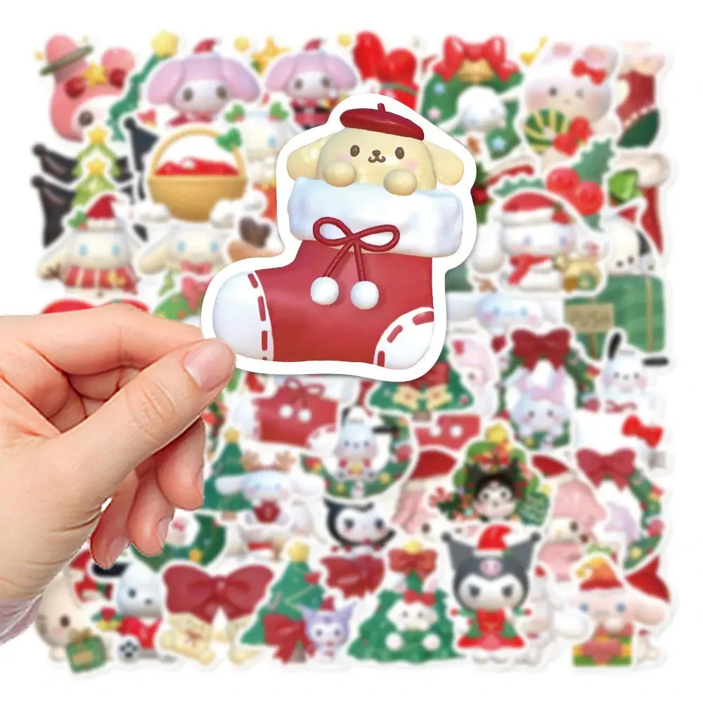 62Pcs Cartoon Cute Christmas Style Sanrio Stickers Kawaii Water Bottle Laptop Skateboard Luggage Waterproof  Stickers Kids Toys