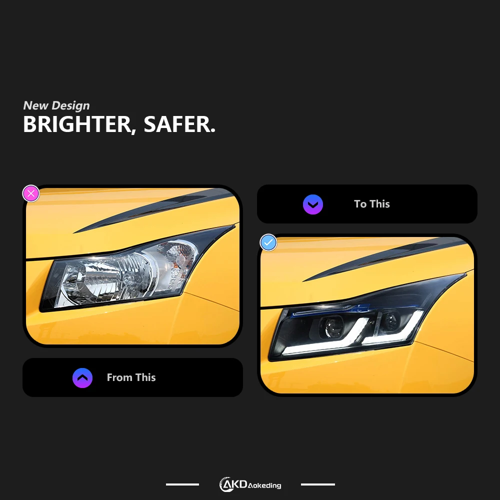 AKD تصفيف السيارة رئيس مصباح لشروليه كروز المصابيح الأمامية 2009-2016 كروز LED المصباح DRL Hid ثنائية زينون اكسسوارات السيارات
