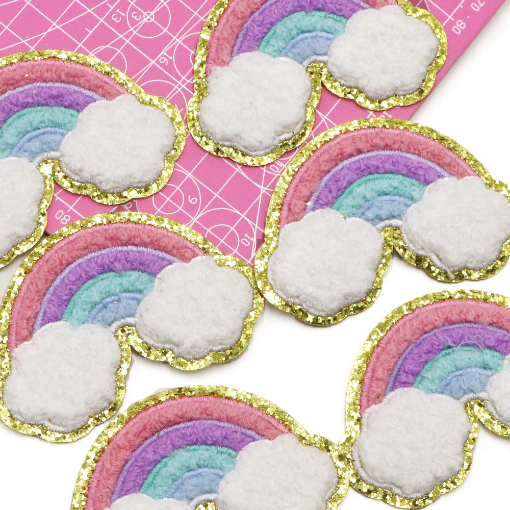 Neue 1PC Rosa Regenbogen Chenille Eisen Auf Gestickte Patchon Kleidung DIY Bügeln Applikationen Patch Für Kleidung Jacke Streifen – Detail 4