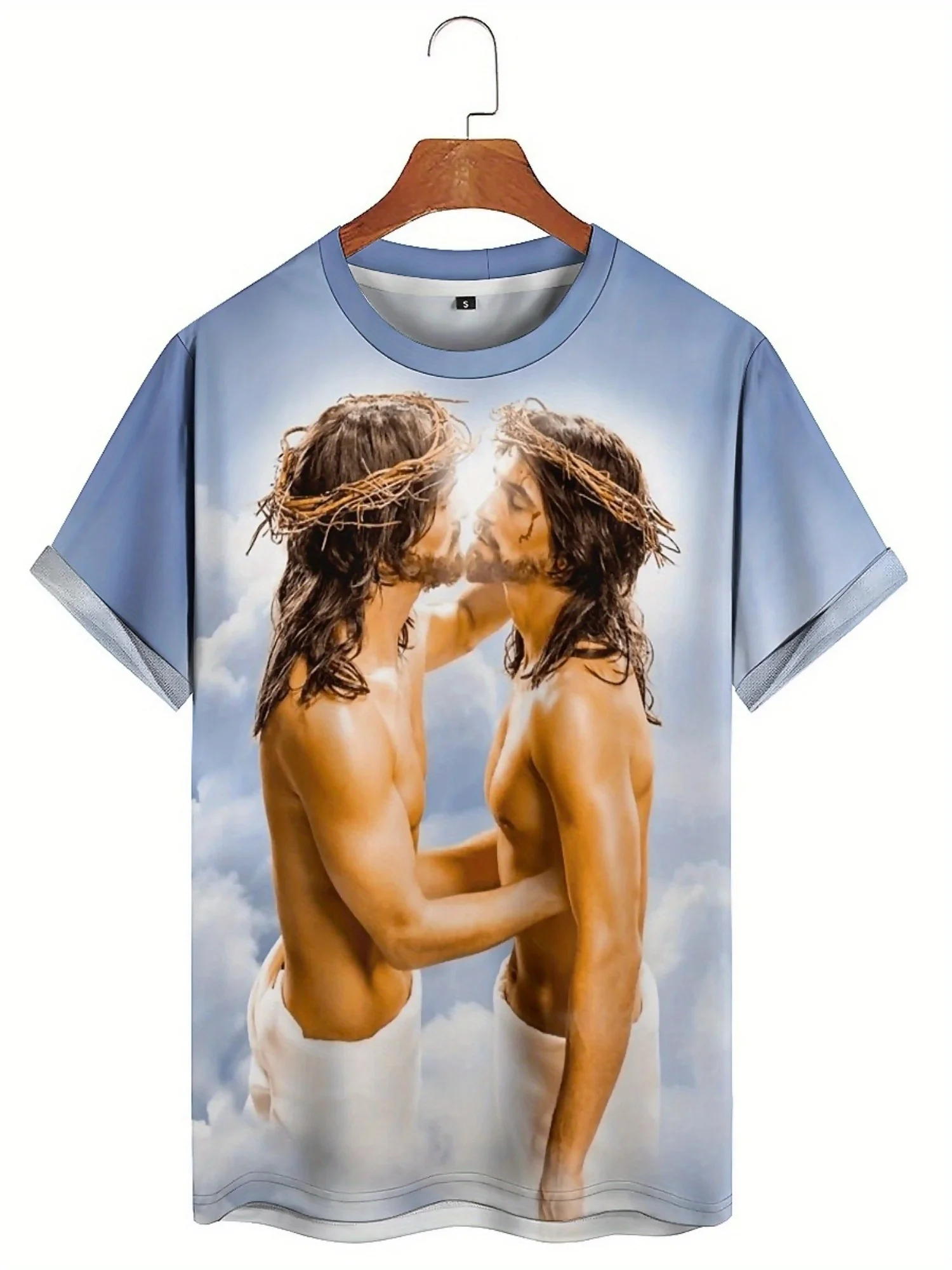 Camiseta masculina plus size hip-hop Jesus – estampa digital 3D legal, manga curta, poliéster, casual e de festa
