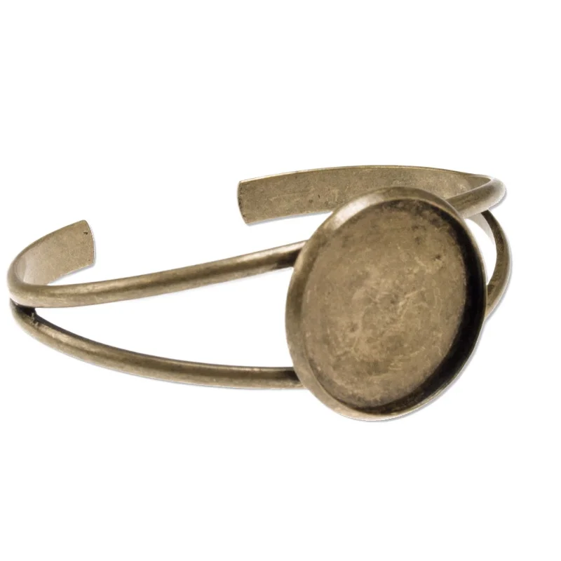 

10 Bracelet Setting with 25MM Flat Round Bezel Cuff Adjustable Antique Bronze Plated Bracelet