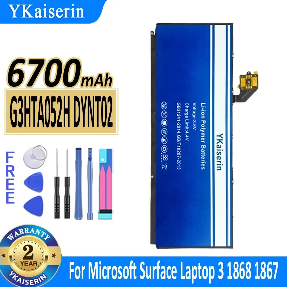 

6700mAh YKaiserin Battery G3HTA052H DYNT02 G3HTA057H For Microsoft Surface Laptop 3 Laptop3 1868 1867 Bateria