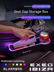 For Seat Alhambra Leon FR Ibiza Exeo Arona Arosa Ateca Mii Tarraco Car LED 7Colors Adjustable Seat Gap Crevice Slot Storage Box