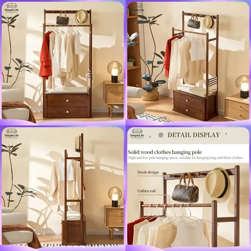 Modern Solid Wood Coat Rack Multifunctional Clothes Storage Stand Eco Friendly Living Room Bedroom Furniture Entryway Hall