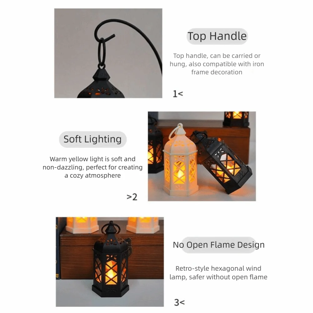 Lampada da tavolo retrò in plastica retrò Piccola lampada a candela creativa Lampada a vento esagonale portatile Display creativo