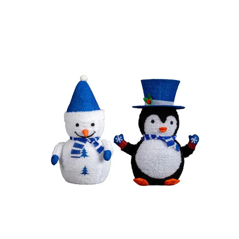 

Set of 2 Lighted Plush Penguin & Snowman Christmas Decor, Pre-lit Pull Up Holiday Display with 100 Warm White LEDs for Indoor &