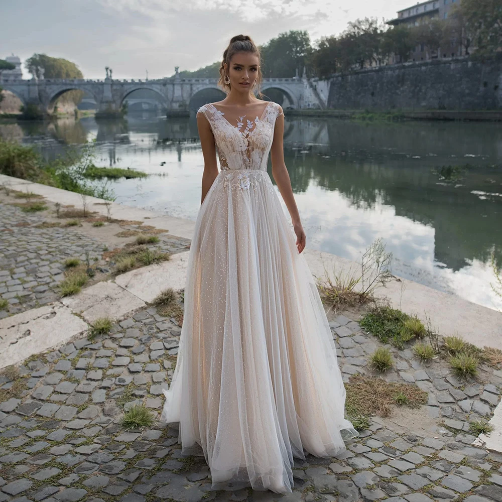 Ilusión A-Line mujeres Vestidos De Novia clásico Sexy sin mangas vestido De Novia compromiso banquete Vestidos De Novia personalizado 2026