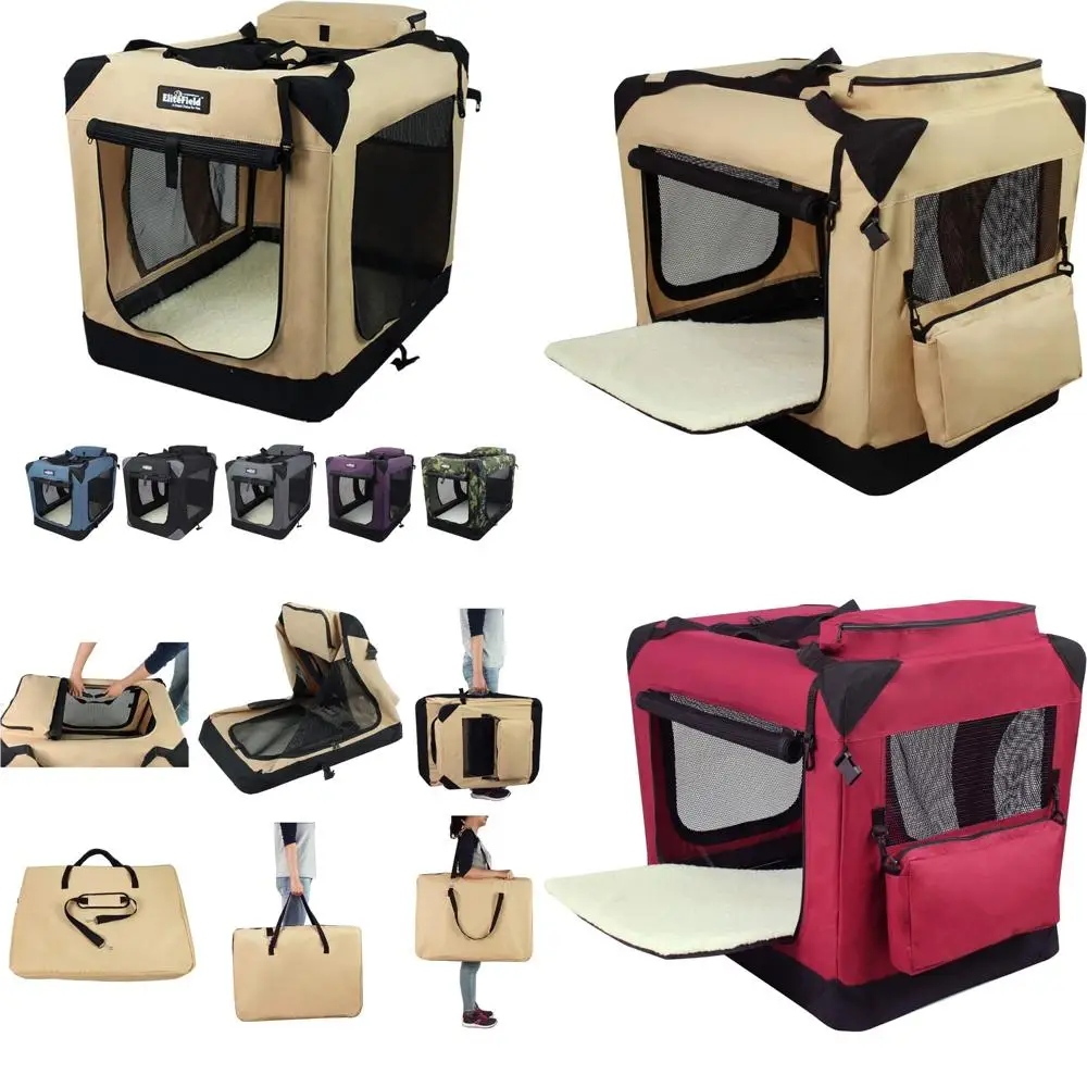 

3-дверный складной мягкий ящик для собак с сумкой для переноски, флисовая кровать, гарантия 2 года, подходит для использования в помещении и на открытом воздухе, большой размер 42.