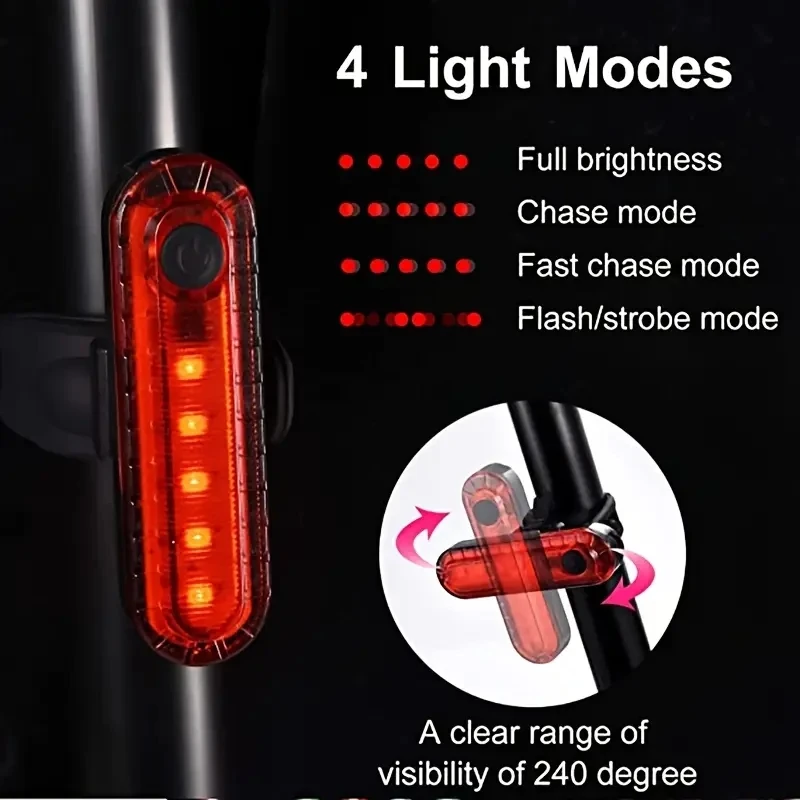 

2 bicycle lights, USB rechargeable LED bicycle tail lights, bright rear bicycle safety flashlight, 4 light mode options,