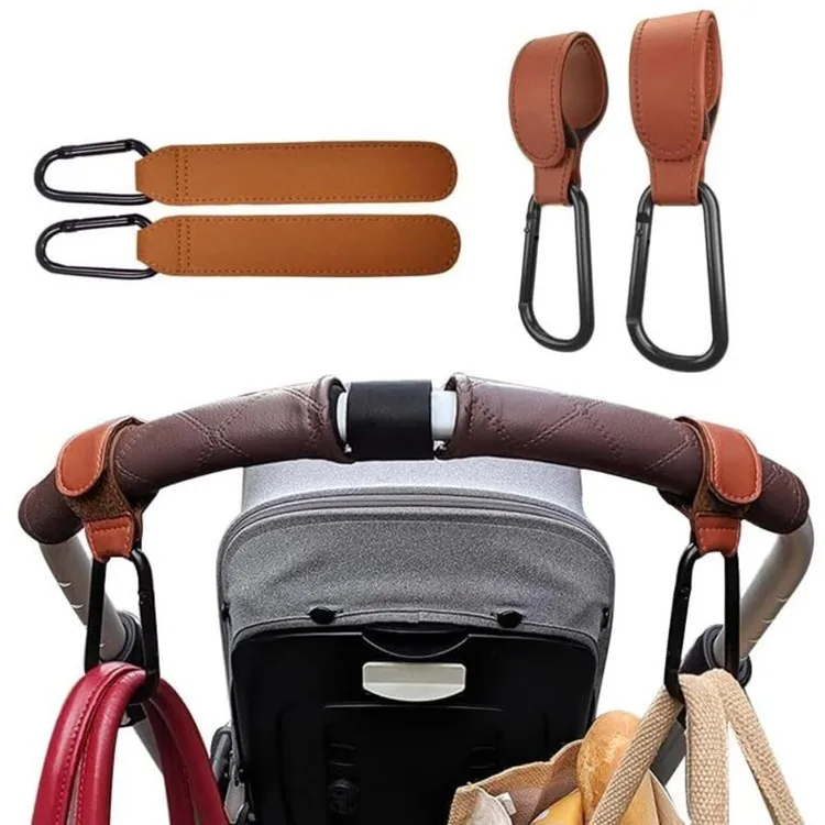 2PCS PU Leather Cart Hooks Baby Stroller Hook Adjustable Pram Hook Cart Organizer Diaper Bag Hanger Children Travel Accessories