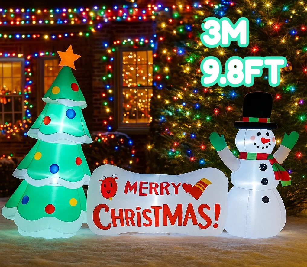 9.  8 stóp Świąteczne Dekoracje Nadmuchiwany Bałwan i Choinka Zabawki Ozdoby do Domu i Ogrodu z Dekoracją LED Artykuły Świąteczne na Zewnątrz