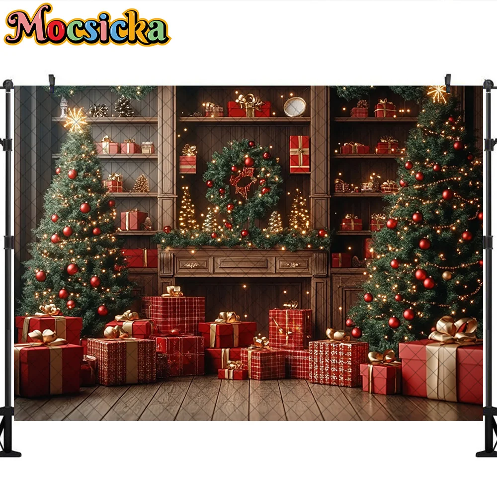 Mocsicka خلفيات للتصوير الفوتوغرافي هدية عيد الميلاد غرفة شجرة عيد الميلاد ديكورا عطلة الأسرة صورة خلفيات الصور للصور
