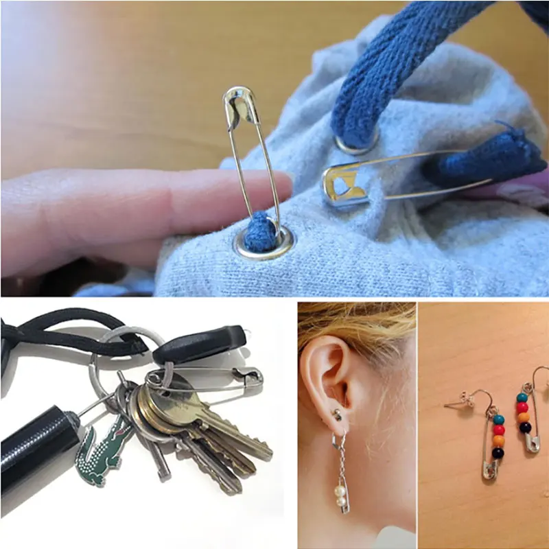 100 Stück silberne, rostbeständige, langlebige Sicherheitsnadeln, verschiedene Größen, 19 mm, 22 mm, 27 mm, 32 mm, 38 mm, 45 mm, 55 mm, für DIY-Handwerk, Nähzubehör – Detail 6