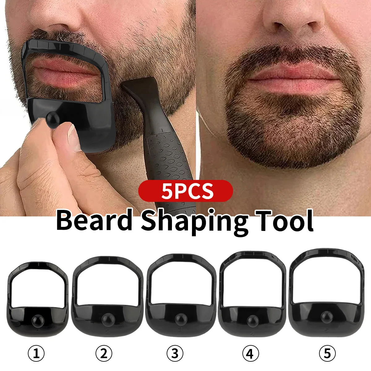 Plantilla de afeitado de barba y perilla, 5 tamaños, herramienta para dar forma a la barba, suministros de recorte para hombres, plantilla simétrica para recortar la barba