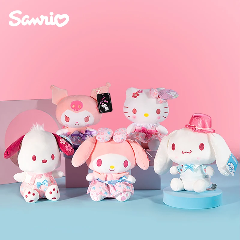 Sanrio Pink Hello Kitty Kuromi Melody Cinnamoroll Peach Blossom Series Stuffed Toy Plushier Plush Dolls Girlfriend Birthday Gift