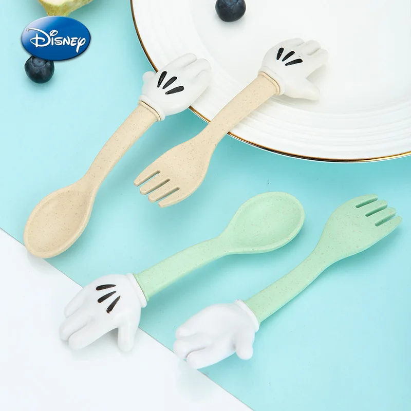 Disney Mickey hands Wheat straw tableware two-piece set cartoon children spoon fork children tableware set