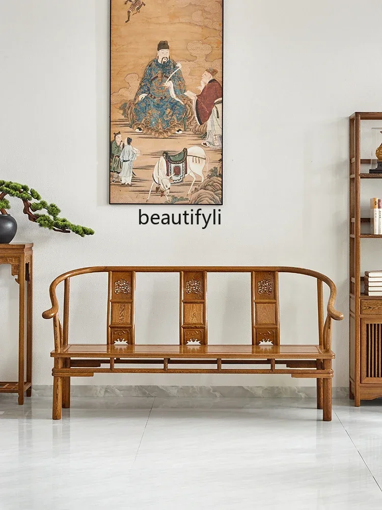 xx1Chicken wing wood armchair sofa three-seat all-solid wood winter and summer sofa mahogany living room double bench