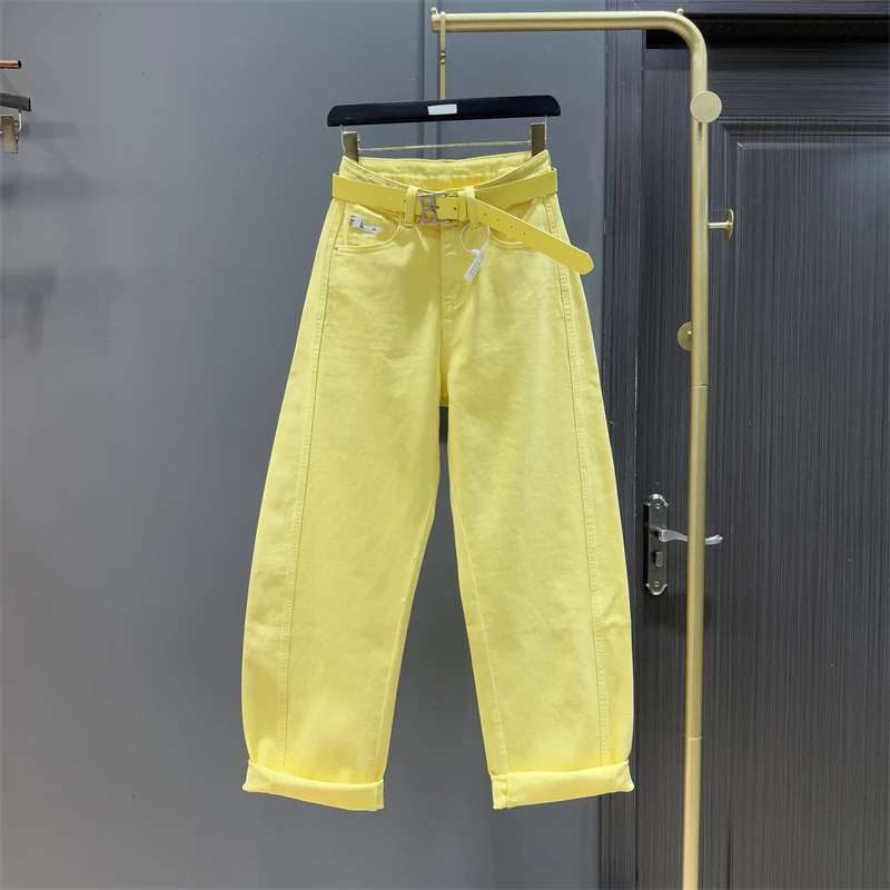 Yellow Casual Jeans Women's 2025 Spring New Fashion Wide-leg Loose Pants Mopping Floor Harlan Trousers Ladies