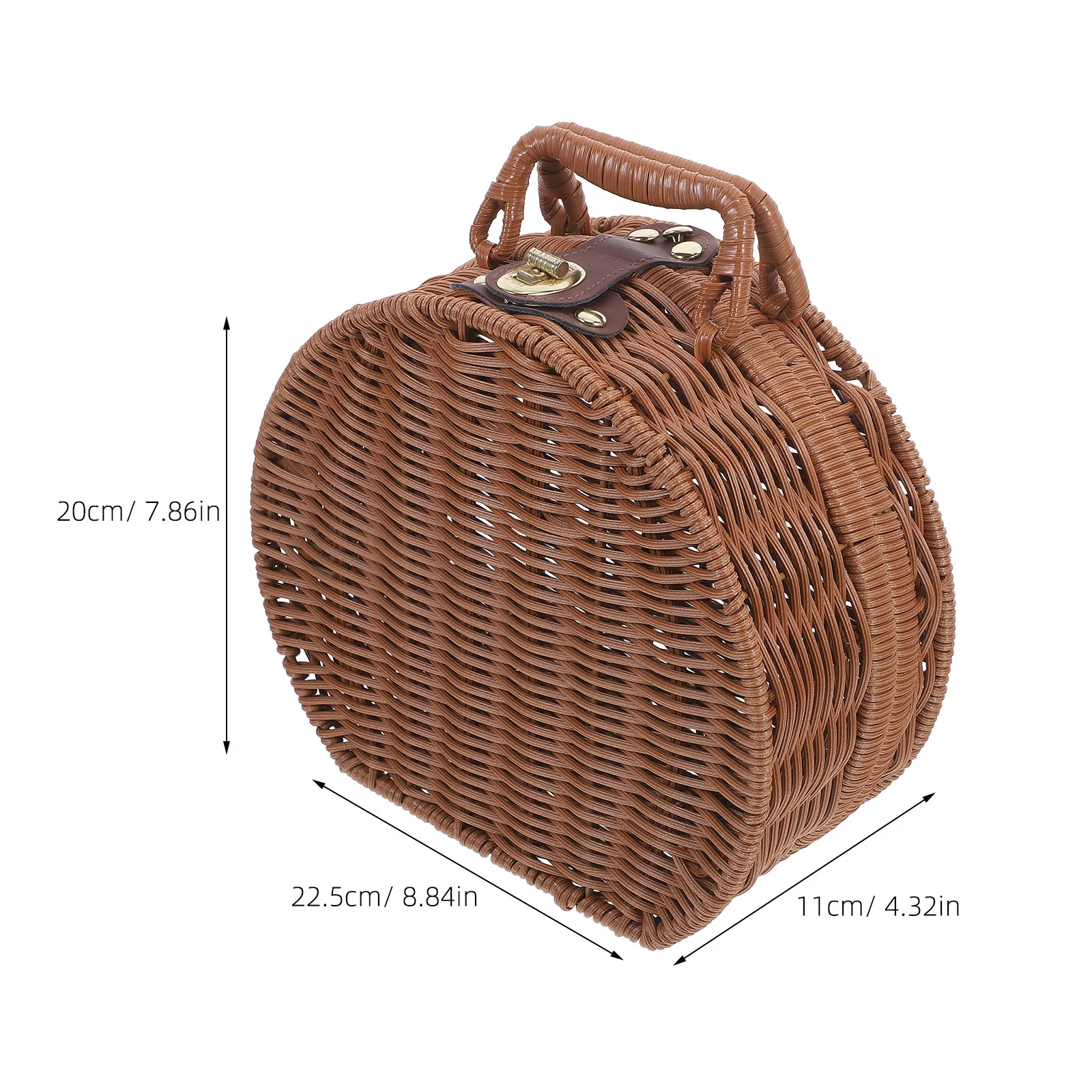 1 قطعة سلة النزهة حقيبة للتخزين المنسوجة يدويا حاوية الرجعية للتخييم التنزه في الهواء الطلق خمر تقليد الروطان سلة مغزولة