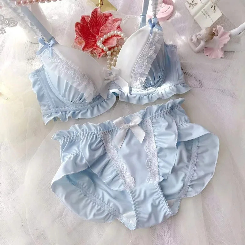 Lingerie primaverile ed estiva, set di biancheria intima per ragazze dolci e carine, stampa bordo in pizzo sottile dell'anello in acciaio, reggiseno raccolto di grandi dimensioni