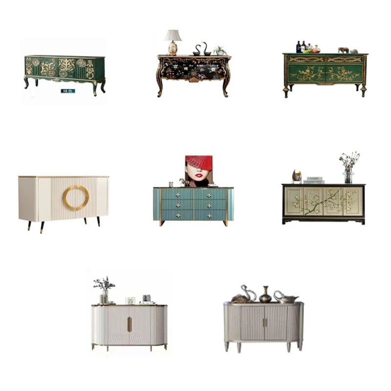 Multi-style solid wood dining side cabinet, French light luxury entrance TV cabinet
