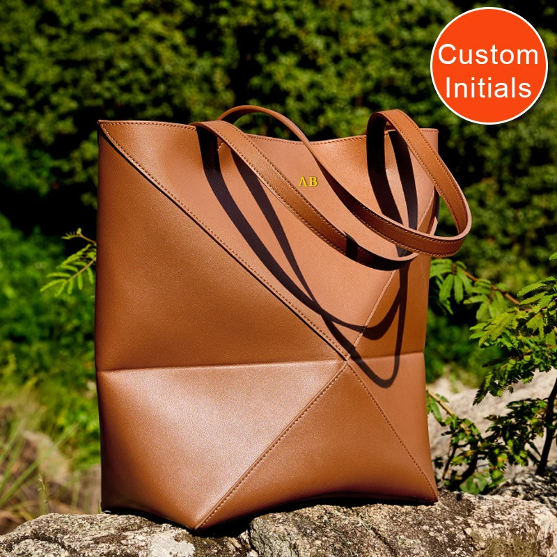 

Custom Initials Tote Bags For Women Luxury Designer Handbags Purses 2025 New In Cattle Split Leather With Inner Pocket Shoulder