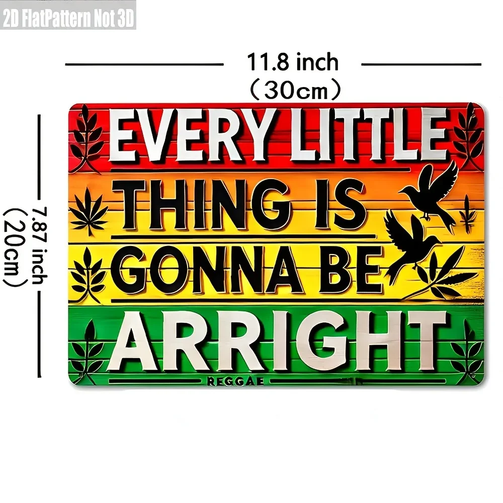 1PC Reggae-Inspired Metal Sign 2D Flat Room Decor 'Everything Will Be Alright' Rasta Theme for Home Office Garden Decoration